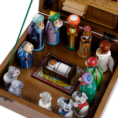 Wood nativity scene, 'Miracles of Bethlehem' - Classic Hand-Painted Nativity Scene in a Wooded Box