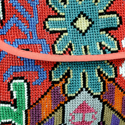 Umhängetasche mit Iroki-Stickerei - Umhängetasche aus handbestickter Susani-Baumwollmischung mit Blumen und Blättern