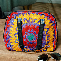 Suzani embroidered bowling bag, 'Colorful Glam' - Bowling Bag with Uzbek Suzani Hand Embroidery  
