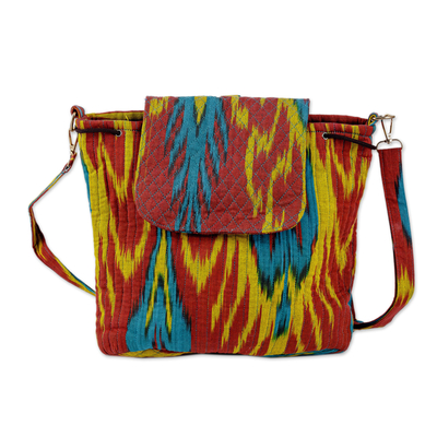 Ikat quilted backpack, 'Color Spectacle' - Ikat Quilted Adras Fabric Backpack Made in Uzbekistan