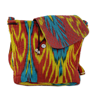 Ikat quilted backpack, 'colour Spectacle' - Ikat Quilted Adras Fabric Backpack Made in Uzbekistan