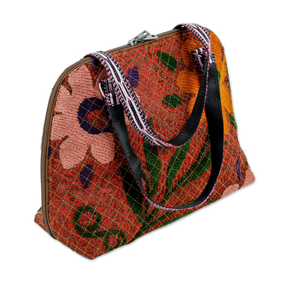 bolso bowling Suzani bordado - Bolso bowling de seda y algodón bordado Suzani con motivos florales