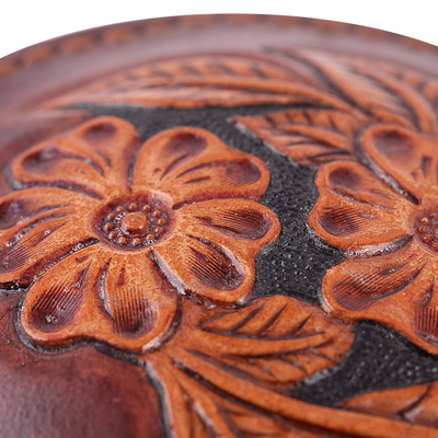Leather decorative box, 'Enchanting Garden' - Hand-Painted Embossed Leather Floral Decorative Box