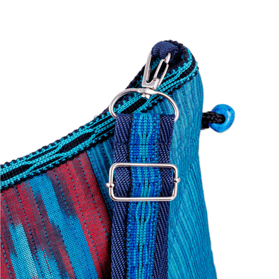 Cotton shoulder bag,  'Blue Vessel' - Blue and Red Ikat Patterned Cotton Shoulder Bag with Zipper