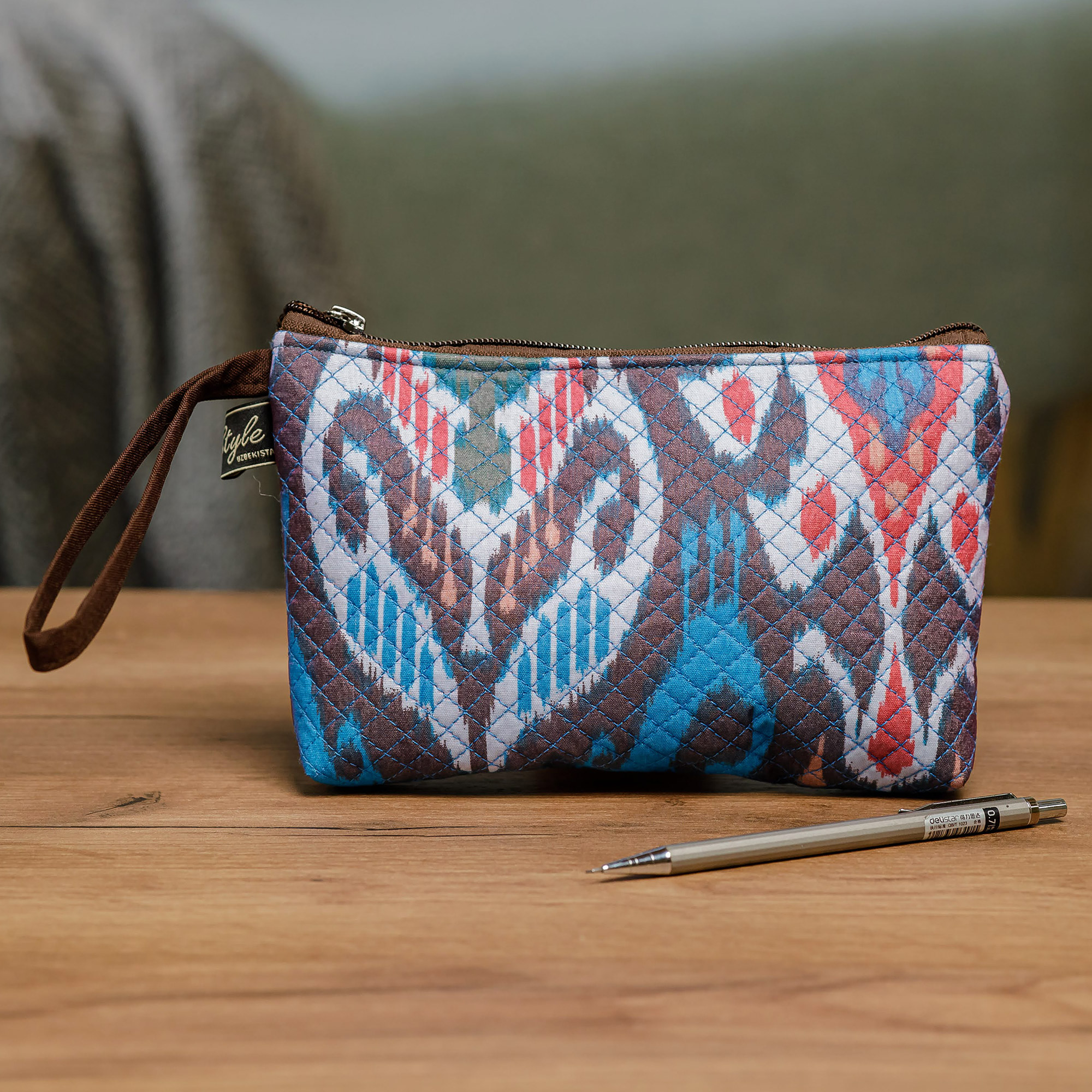cosmetic pouch ikat with block monogram