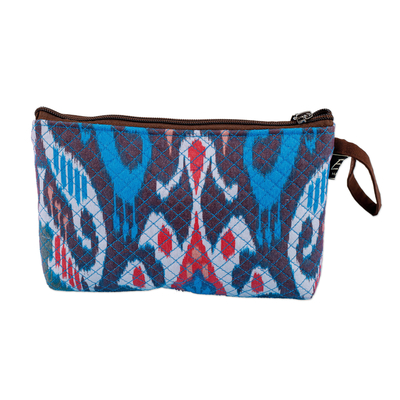 Ikat travel bag, 'Vintage Ikat' - Traditional Ikat Patterned Cosmetic Bag with Zipper Closure