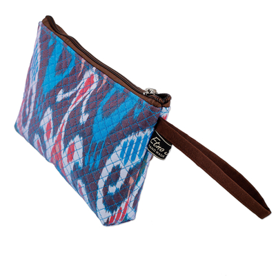 Ikat travel bag, 'Vintage Ikat' - Traditional Ikat Patterned Cosmetic Bag with Zipper Closure