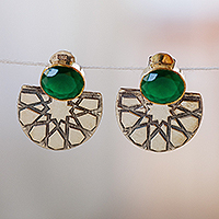 Zirconium drop earrings, 'Green Superstar' - Star-Themed Sterling Silver Green Zirconium Drop Earrings