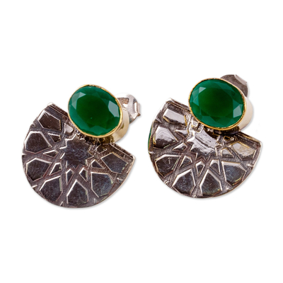 Zirconium drop earrings, 'Green Superstar' - Star-Themed Sterling Silver Green Zirconium Drop Earrings