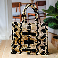 Silk velvet handle bag, 'Zebra Splendor' - Handcrafted Silk Velvet Handle Bag with Zebra Pattern