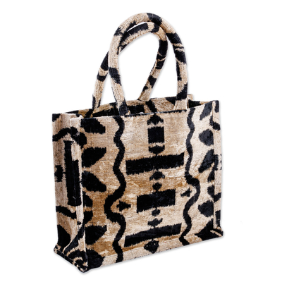 Silk velvet handle bag, 'Zebra Splendor' - Handcrafted Silk Velvet Handle Bag with Zebra Pattern
