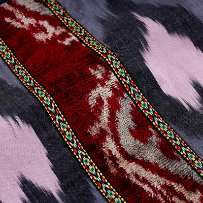 Silk and velvet ikat sling, 'Pink Vitality' - Handcrafted Silk and Velvet Sling in Grey and Blue Hues