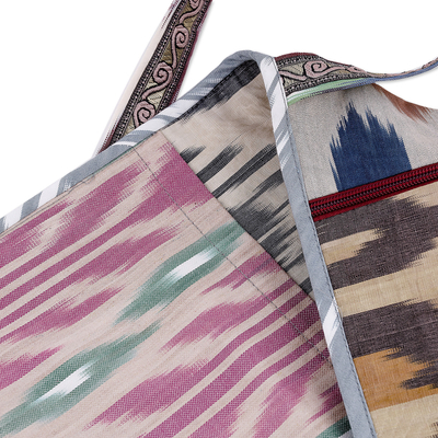Silk and velvet ikat sling, 'Wild Vitality' - Handcrafted Silk and Velvet Sling in Red and Green Hues