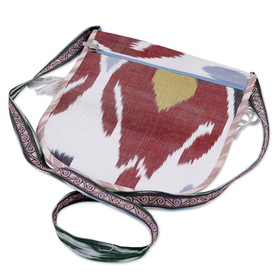 Cotton ikat sling, 'Serene Vitality' - Handcrafted Cotton Sling with Fringes and in Red Hues