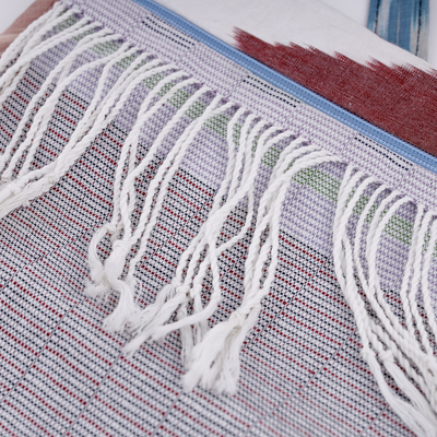 Baumwoll-Ikat-Tragetuch - Handgefertigtes Baumwolltragetuch mit Fransen und in Rottönen