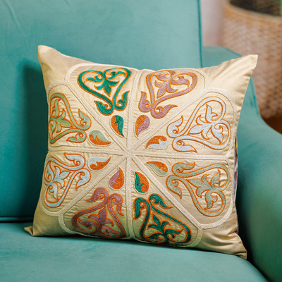 Suzani silk cushion cover, 'Royal Union' - Classic Embroidered Silk Blend Cushion Cover from Uzbekistan
