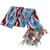 Silk ikat scarf, 'Uzbek Beauty' - Hand-Woven Fringed Silk Ikat Scarf in White Berry and Blue