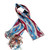 Silk ikat scarf, 'Uzbek Beauty' - Hand-Woven Fringed Silk Ikat Scarf in White Berry and Blue