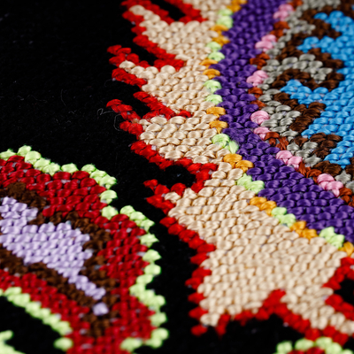 Iroki embroidered sling, 'Palatial Nights' - Traditional Iroki Embroidered Black Sling with Tassels