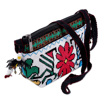 Cross stitch embroidered sling, 'Sweetness Flower' - Iroki Embroidered Zippered Floral Sling in Bright Hues