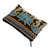 Embroidered silk cosmetic bag, 'Serene Oasis' - Floral Iroki Embroidered Silk Cosmetic Bag in Blue and Brown