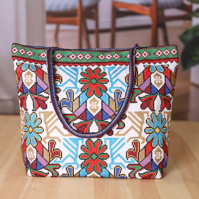 Embroidered shoulder bag, 'Uzbekistan's Blue Dream' - Floral Iroki Embroidered Blue and Green Shoulder Bag