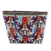 Bolso bandolera bordado, 'Uzbekistan's Red Dream' - Bolso bandolera azul y rojo bordado floral Iroki