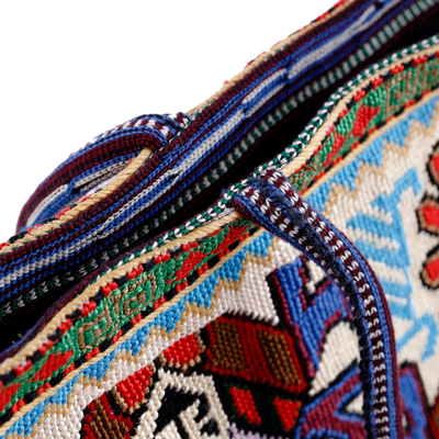 Embroidered shoulder bag, 'Uzbekistan's Red Dream' - Floral Iroki Embroidered Blue and Red Shoulder Bag