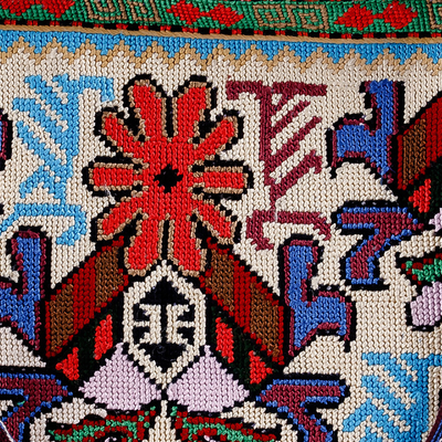 Embroidered shoulder bag, 'Uzbekistan's Red Dream' - Floral Iroki Embroidered Blue and Red Shoulder Bag