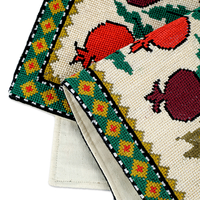 Hand-embroidered cushion cover, 'Trendy Pomegranate' - Iroki Embroidered Pomegranate Cushion Cover