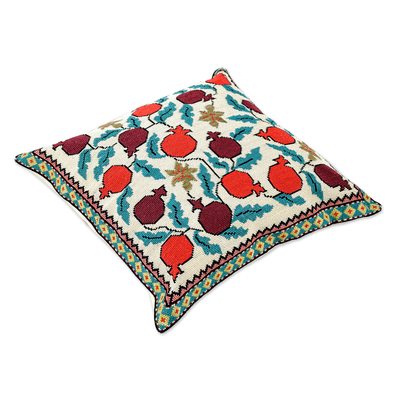 Hand-embroidered Iroki cushion cover, 'Chic Pomegranate' - Cushion Cover with Pomegranate Hand Embroidery