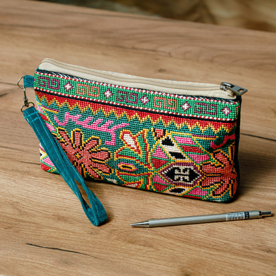 Iroki embroidered wristlet, 'Cool Flair' - Wristlet with Iroki Hand Embroidery and Removable Strap