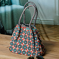 Iroki hand-stitched tote bag, 'Flower Parade' - Uzbek Iroki Hand-Embroidered Cotton Blend Floral Tote Bag