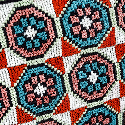 Iroki hand-stitched tote bag, 'Flower Parade' - Uzbek Iroki Hand-Embroidered Cotton Blend Floral Tote Bag
