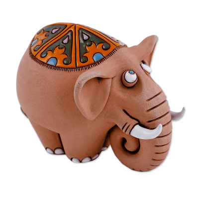 Ceramic figurine, 'Vivacious Elephant' - Handcrafted Ceramic Elephant Figurine from Uzbekistan