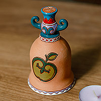 Campana decorativa de cerámica, 'Sweetness Rhythms' - Campana decorativa de cerámica con temática de manzana hecha y pintada a mano