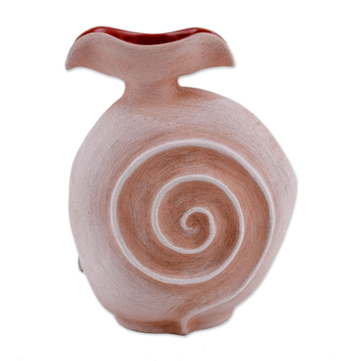 Jarrón decorativo de cerámica - Jarrón decorativo de cerámica con hojas y espirales en rojo y marrón