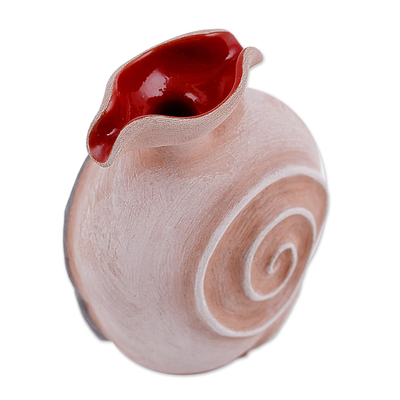 Dekorative Keramikvase - Dekorative Keramikvase mit Blatt- und Spiralmuster in Rot und Braun