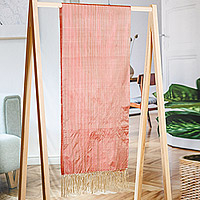 Silk shawl, 'Dulcet of the Desert' - Handwoven Striped Pink Silk Shawl with Fringes