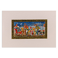 'Miniature Caravan II' - Miniature Painting Style Watercolor of Caravan of Merchants