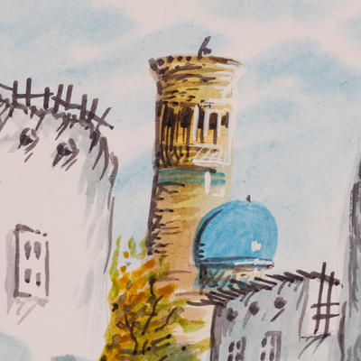 'Bukhara's Architecture II' - Watercolour Scene of the Streets of Bukhara in Uzbekistan