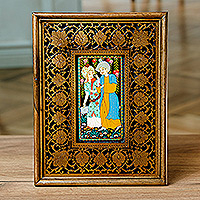 'Layla and Majnun I' - Uzbek Folk Art Crafted in Lacquer Miniature Painting Style