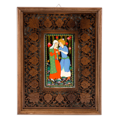 'Layla and Majnun III' - Scene in Uzbek Traditional Lacquer Miniature Painting Style