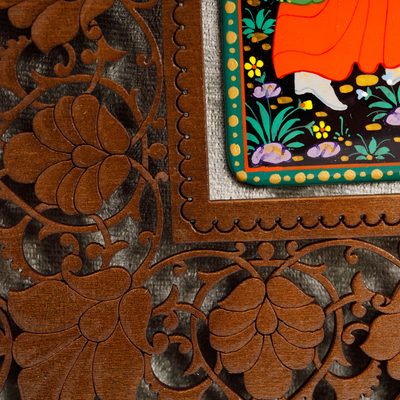 'Layla and Majnun III' - Escena en estilo de pintura en miniatura de laca tradicional uzbeko