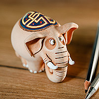 Ceramic figurine, 'Jolly Elephant' - Uzbek Elephant Ceramic Figurine Made and Painted by Hand