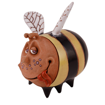Ceramic figurine, 'Jolly Bee' - Uzbek Bee Ceramic Figurine Crafted and Painted by Hand
