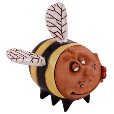 Ceramic figurine, 'Jolly Bee' - Uzbek Bee Ceramic Figurine Crafted and Painted by Hand