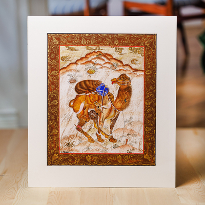 'Kamel' - Traditionelle Kamelmalerei mit Aquarell auf Papier in warmen Farbtönen
