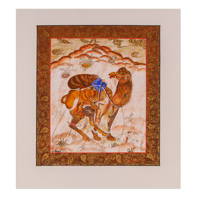 'Kamel' - Traditionelle Kamelmalerei mit Aquarell auf Papier in warmen Farbtönen