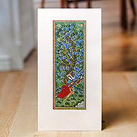 'Shahrezada I' - Pintura de acuarela sobre papel de arte popular de una mujer y un árbol